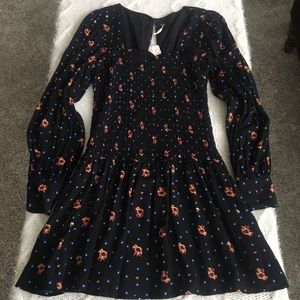 Free People Two Faces Black Floral Print Dress